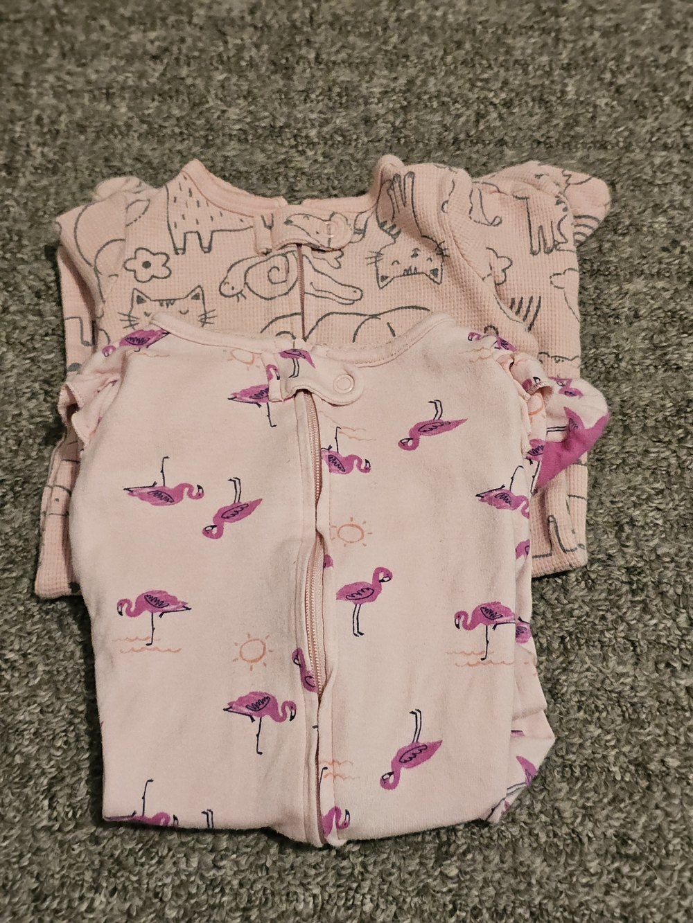 Bundle (2) Carter's Pink Flamingo Print Zip One-Piece Footie